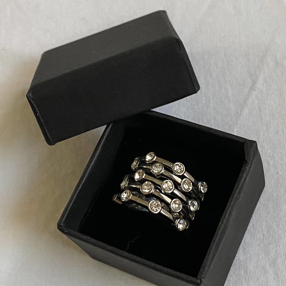 VTG Silver CZ Diamond Stacked Wide Ring - Picture 2 of 5